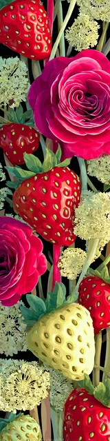 Free strawberry bookmark featuring red roses with red and green strawberries